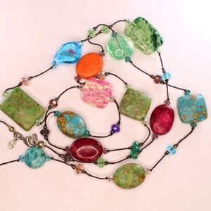 Premier Designs Stone and Glass Beads Necklace 36" on Black Cord